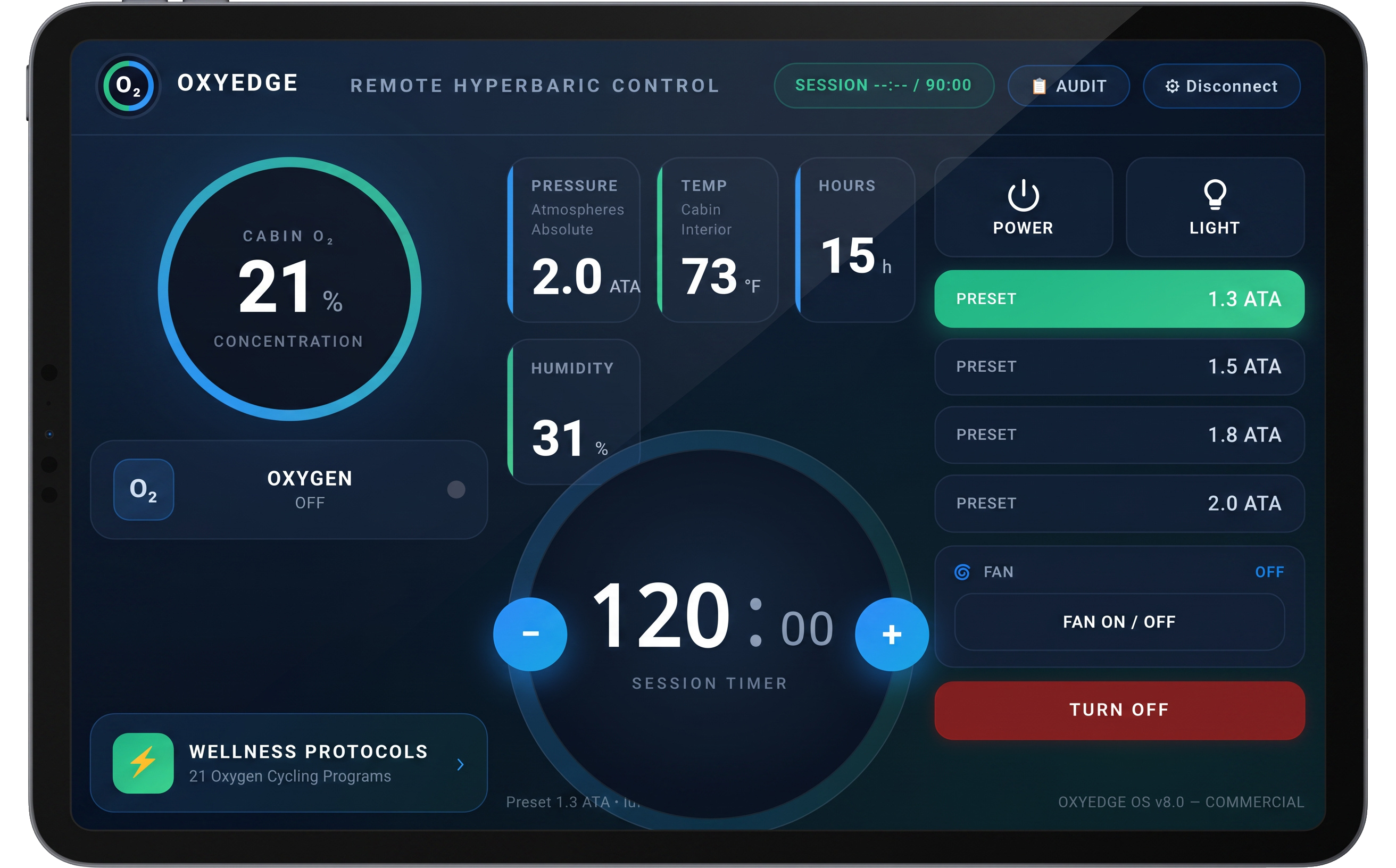 OxyEdge OS™ tablet control interface